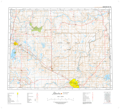 AB072L - MEDICINE HAT - Topographic Map. The Alberta 1:250,000 scale paper topographic map series is part of the Alberta Environment & Parks Map Series. They are also referred to as topo or topographical maps is very useful for providing an overview of a