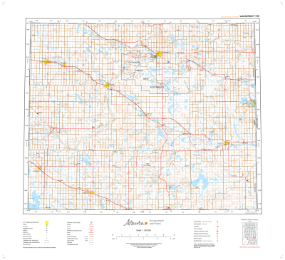AB073D - WAINWRIGHT - Topographic Map. The Alberta 1:250,000 scale paper topographic map series is part of the Alberta Environment & Parks Map Series. They are also referred to as topo or topographical maps is very useful for providing an overview of a
