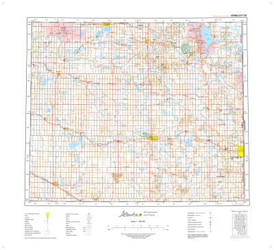 AB073E - VERMILION - Topographic Map. The Alberta 1:250,000 scale paper topographic map series is part of the Alberta Environment & Parks Map Series. They are also referred to as topo or topographical maps is very useful for providing an overview of a