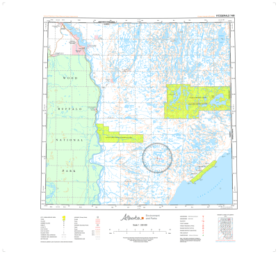 AB074M - FITZGERALD - Topographic Map. The Alberta 1:250,000 scale paper topographic map series is part of the Alberta Environment & Parks Map Series. They are also referred to as topo or topographical maps is very useful for providing an overview of a