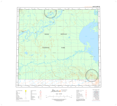 AB084I - LAKE CLAIRE - Topographic Map. The Alberta 1:250,000 scale paper topographic map series is part of the Alberta Environment & Parks Map Series. They are also referred to as topo or topographical maps is very useful for providing an overview of an