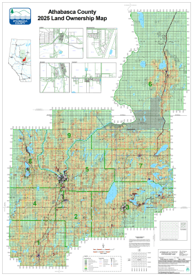 Athabasca County No 12 Alberta landowner map showing quarter section surface ownership, roads, and land status at 1 to 90000 scale.