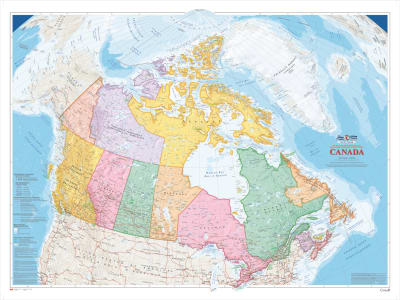 XL Canada Political and Natural Resources Wall Map with Relief Shading - Atlas of Canada