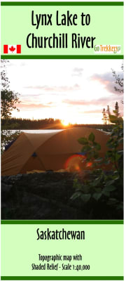 TNM167 canoe map showing detailed topographic routes, portages, and campsites from Lynx Lake to the Churchill River in Northern Saskatchewan.