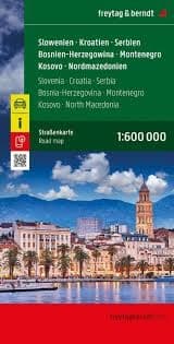 Freytag & Berndt AK7001 map (1:600k) of Slovenia, Croatia, Serbia, Montenegro & more. Essential for Balkan road trips. Features Adriatic Coast, Dubrovnik, Zagreb, and Belgrade.