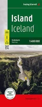 ICELAND TRAVEL MAP.  This is a compact detailed topographic map map with Iceland West on side 1 and Iceland East on side 2.  It includes an index of place names, icons for points of interest, and an inset of Reykjavik.