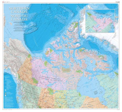 Northern Canada Natural Resources Canada Wall Map. The vast Canadian geography north of approximately 50 degrees latitude is depicted on the map Northern Canada. This bilingual map is part of the Atlas of Canada's series of reference maps. The 4 million s