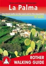 La Palma Rother walking guide book cover featuring volcanic trail maps, Caldera de Taburiente routes, and hiking paths.