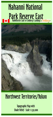 National Geographic style Nahanni National Park Reserve East paddling guide from Rabbitkettle Lake to Lindbergâ€™s Landing featuring river canyon maps and GPS coordinates.