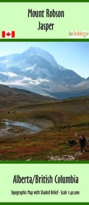 Topographic hiking map of Mount Robson and Berg Lake at 1:40,000 scale showing trails, campsites, and the Jasper National Park border.