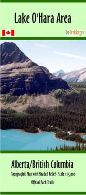 Lake O'Hara Yoho National Park 1:15,000 scale topographic trail map featuring alpine circuits and terrain shaded relief.