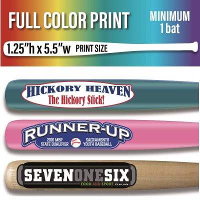 Custom Vinyl Printed Natural or Colored 18" Baseball Bat - 1 piece minimum - Full Color Print
