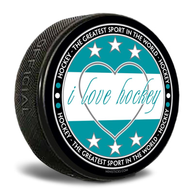 i love hockey - greatest sport in the world custom printed pucks