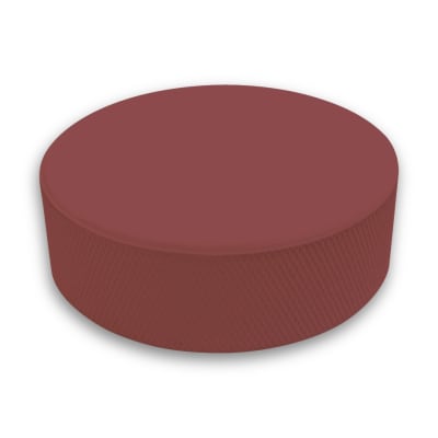 Blank maroon hockey puck and bulk maroon hockey pucks