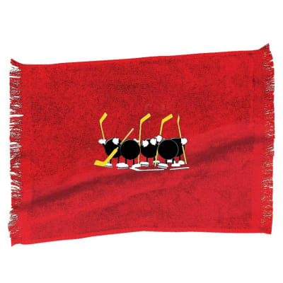 Hockey puck guy printed on an 11x18 towel makes a nice hockey gift