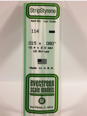 Evergreen Scale Models .015" X .080" Opaque White Polystyrene Strip