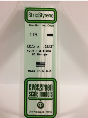 Evergreen Scale Models .015" X .100" Opaque White Polystyrene Strip