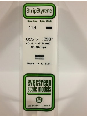 Evergreen Scale Models .015" X .250" Opaque White Polystyrene Strip