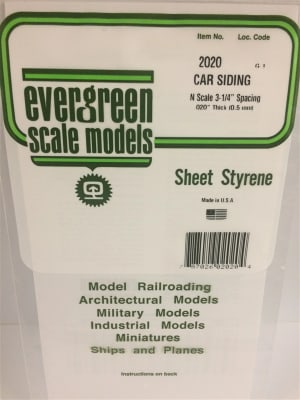 Evergreen Scale Models .020" Opaque White Polystyrene N Scale Freight Car Siding