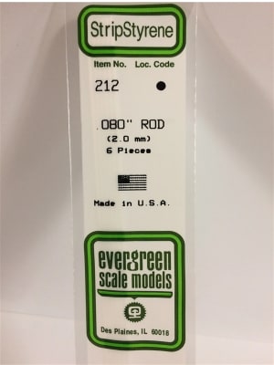Evergreen Scale Models  .080"2.0mm Opaque White Polystyrene Rod