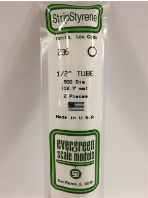 Evergreen Scale Models  .500"12.7mm Opaque White Polystyrene Tubing