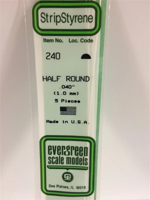 Evergreen Scale Models  .040" 1.0mm Opaque White Polystyrene Half Round