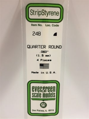 Evergreen Scale Models  .060" 1.5mm Opaque White Polystyrene Quarter Round