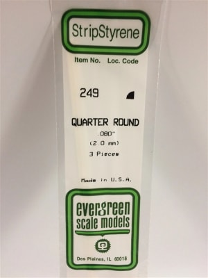 Evergreen Scale Models  .080" 2.0mm Opaque White Polystyrene Quarter Round