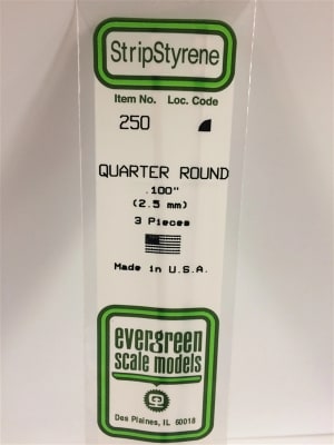 Evergreen Scale Models  .100" 2.5mm Opaque White Polystyrene Quarter Round
