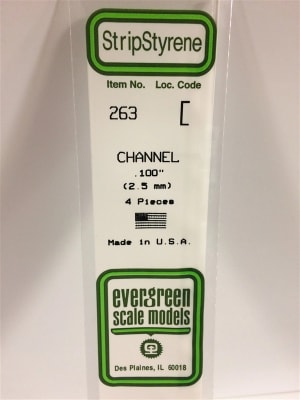 Evergreen Scale Models .100" 2.5mm Opaque White Polystyrene Channel