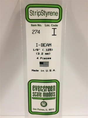 Evergreen Scale Models .125" 3.2mm Opaque White Polystyrene I-Beam