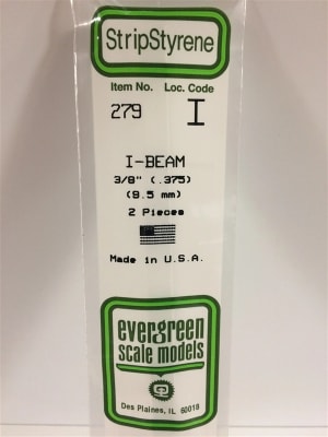 Evergreen Scale Models .375" 9.5mm Opaque White Polystyrene I-Beam