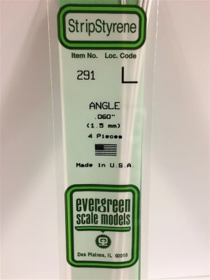 Evergreen Scale Models .060" 1.5mm Opaque White Polystyrene Angle