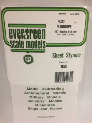 Evergreen Scale Models .030" Opaque White Polystyrene V Groove Siding