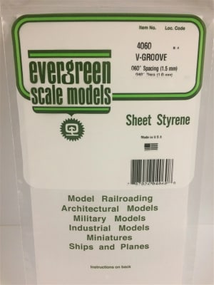 Evergreen Scale Models .060" Opaque White Polystyrene V Groove Siding