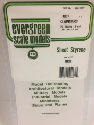 Evergreen Scale Models .060" Opaque White Polystyrene Clapboard  Siding