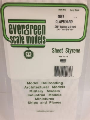 Evergreen Scale Models .080" Opaque White Polystyrene Clapboard  Siding