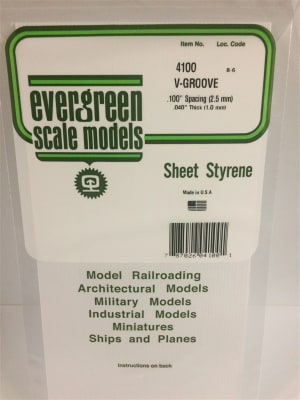 Evergreen Scale Models .100" Opaque White Polystyrene V Groove Siding