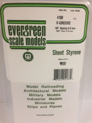 Evergreen Scale Models .188" Opaque White Polystyrene V Groove Siding