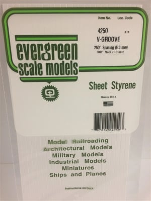 Evergreen Scale Models .250" Opaque White Polystyrene V Groove Siding