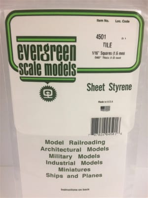 Evergreen Scale Models 1/16" x 1/16" Opaque White Polystyrene Square Tile