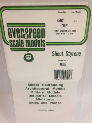 Evergreen Scale Models  1/12" x 1/12" Opaque White Polystyrene Square Tile