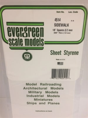Evergreen Scale Models  1/8" x 1/8" Opaque White Polystyrene Sidewalk