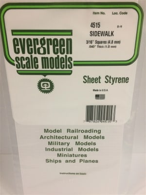 Evergreen Scale Models  3/16" x 3/16" Opaque White Polystyrene Sidewalk