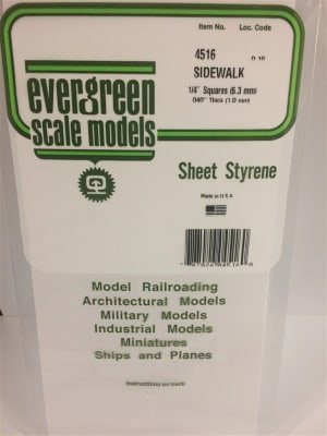 Evergreen Scale Models  1/4" x 1/4" Opaque White Polystyrene Sidewalk