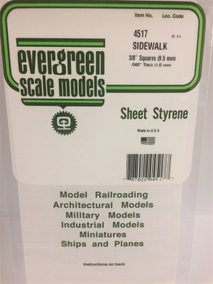 Evergreen Scale Models 3/8" x 3/8" Opaque White Polystyrene Sidewalk