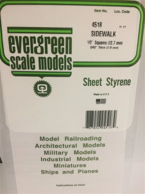 Evergreen Scale Models 1/2" x 1/2" Opaque White Polystyrene Sidewalk