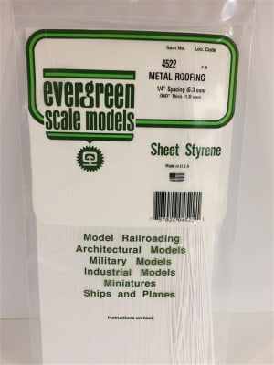Evergreen Scale Models .040" X .250" Opaque White Polystyrene Standing Seam Roofing