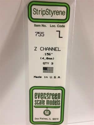 Evergreen Scale Models .156" 4.0mm Opaque White Polystyrene Z Channel