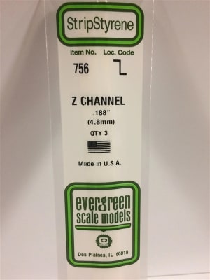 Evergreen Scale Models .188" 4.8mm Opaque White Polystyrene Z Channel